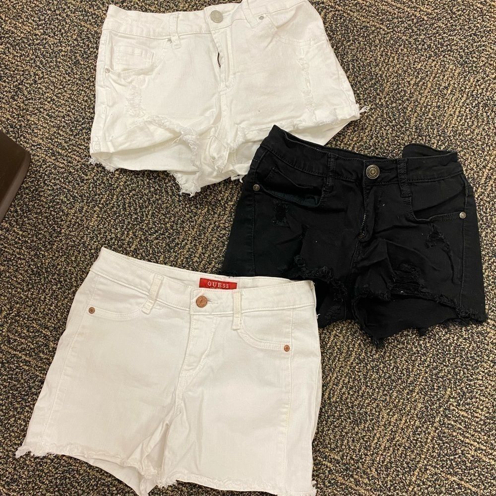 Guess distressed 3 pack denim mom jean shorts‎